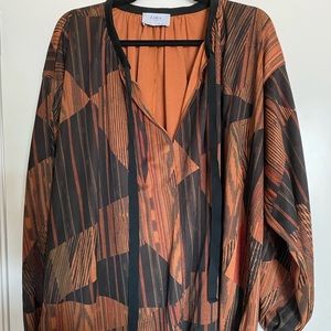 Zara Autumn/Fall Poncho-Type Loose Fitting Blouse/Tunic Abstract Design Tie Neck